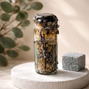 Mystical Protection Herb Jar with Cross Charm